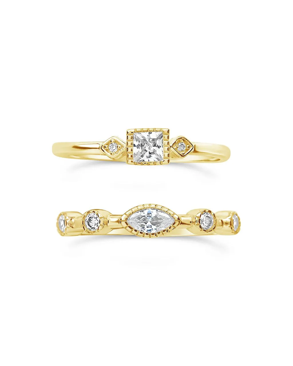 14K Gold Vermeil CZ Band Ring Set of 2