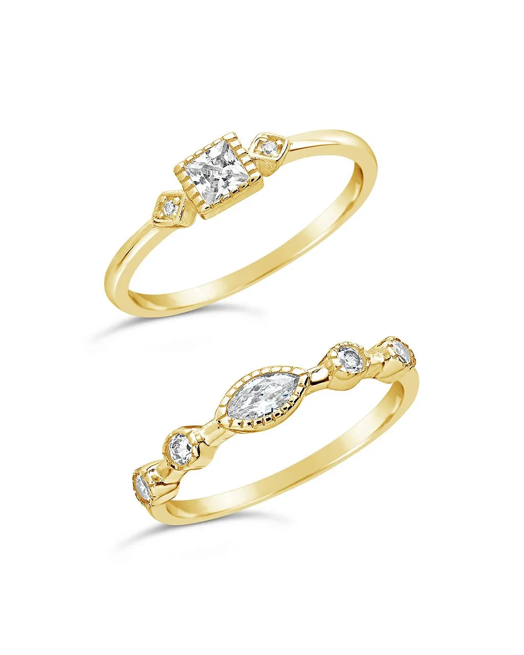 14K Gold Vermeil CZ Band Ring Set of 2