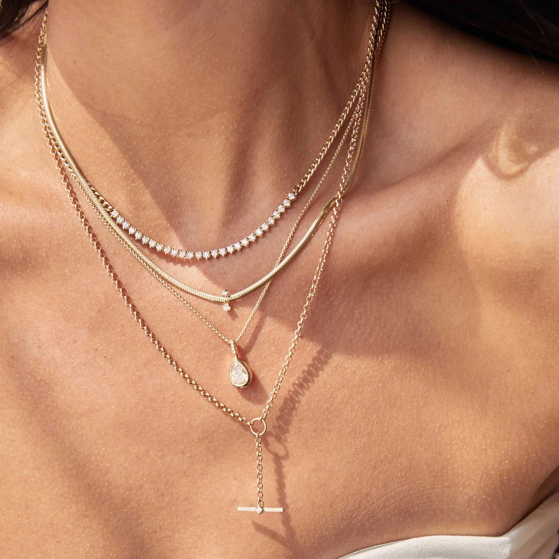 14k Princess Diamond & Diamond Bar Toggle Lariat Necklace
