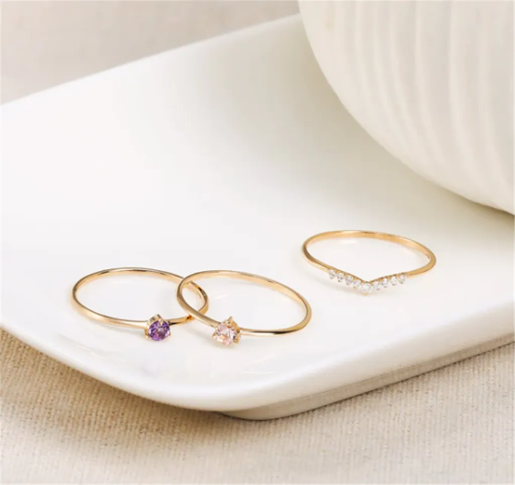 14K Yellow Gold 0.07ctw Round Diamond Chevron Ring by Aurelie Gi