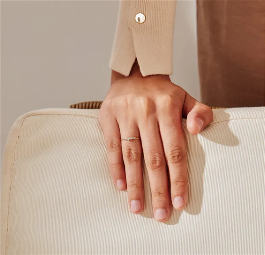 14K Yellow Gold 0.07ctw Round Diamond Chevron Ring by Aurelie Gi