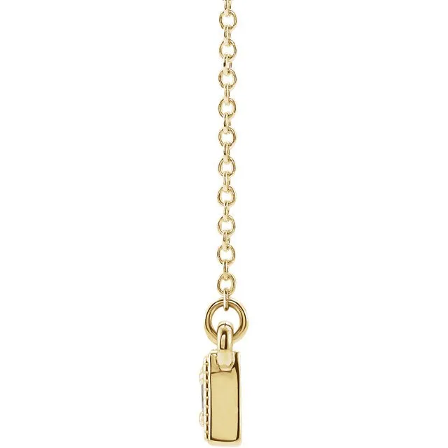 14KT GOLD 0.30 CTW ROUND AQUAMARINE 3 STONE BAR NECKLACE