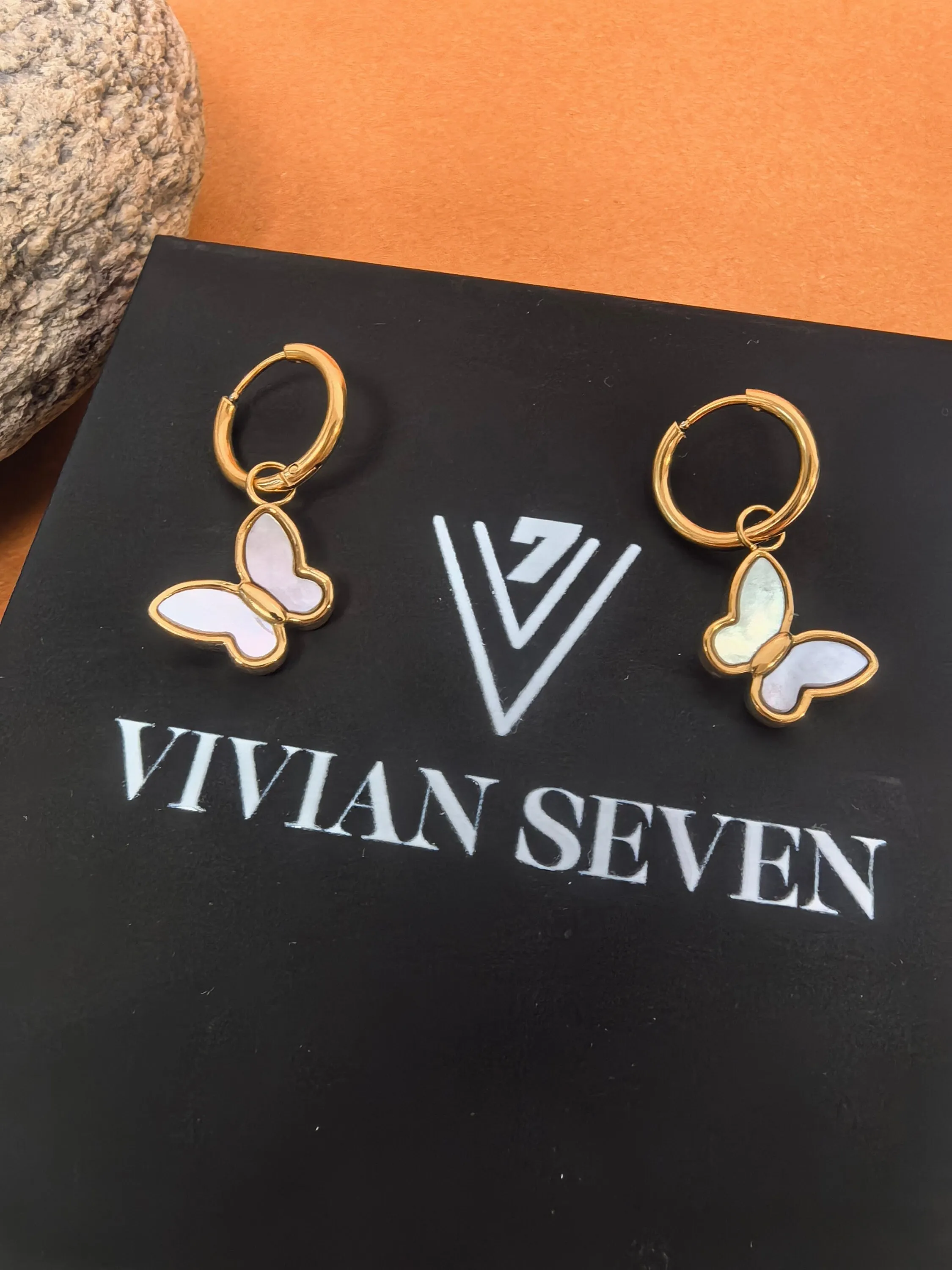 18K Gold Plate Shell Butterfly Drop Huggie Hoop Earrings