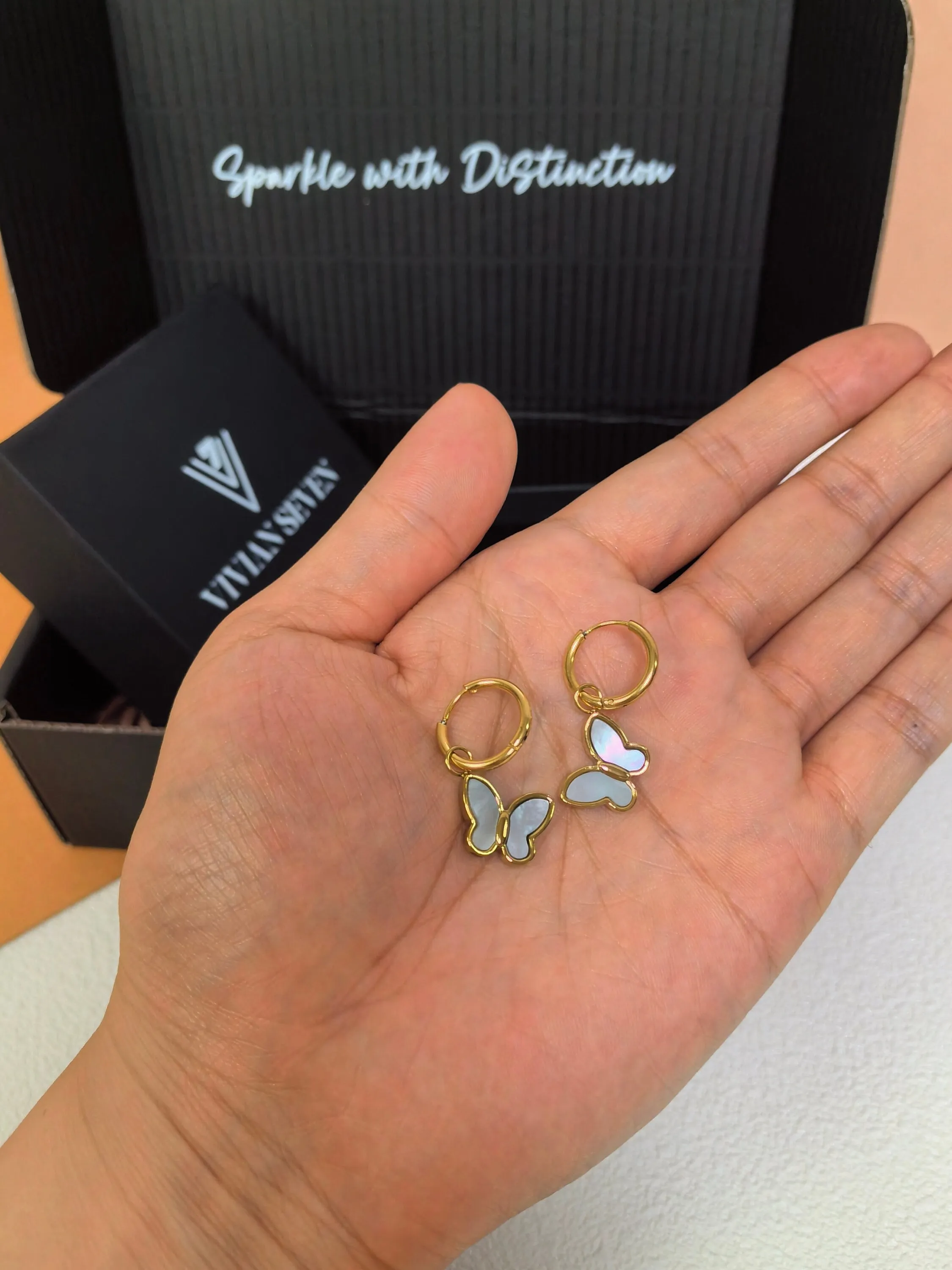 18K Gold Plate Shell Butterfly Drop Huggie Hoop Earrings