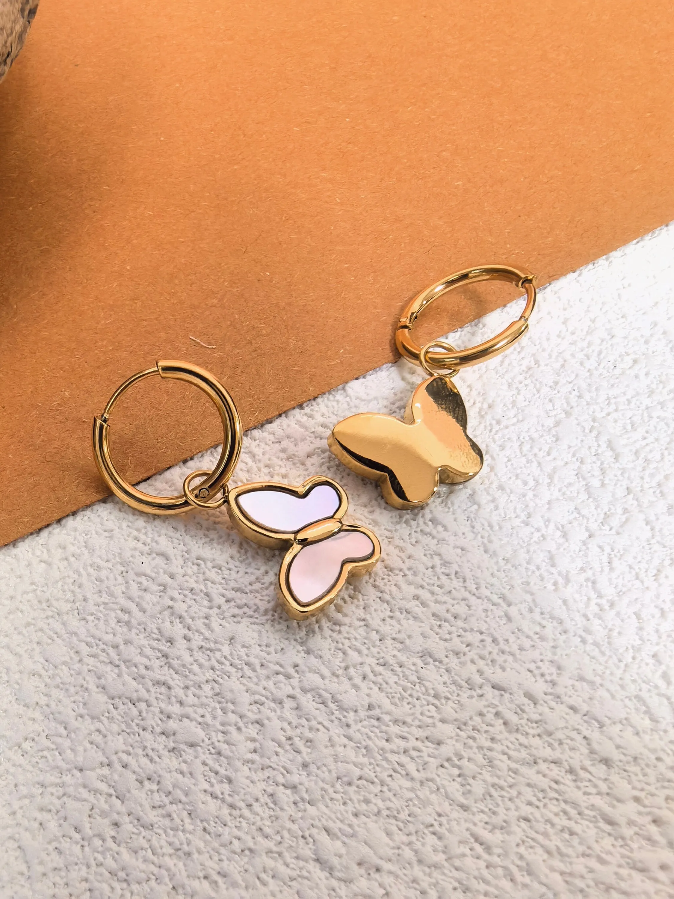 18K Gold Plate Shell Butterfly Drop Huggie Hoop Earrings