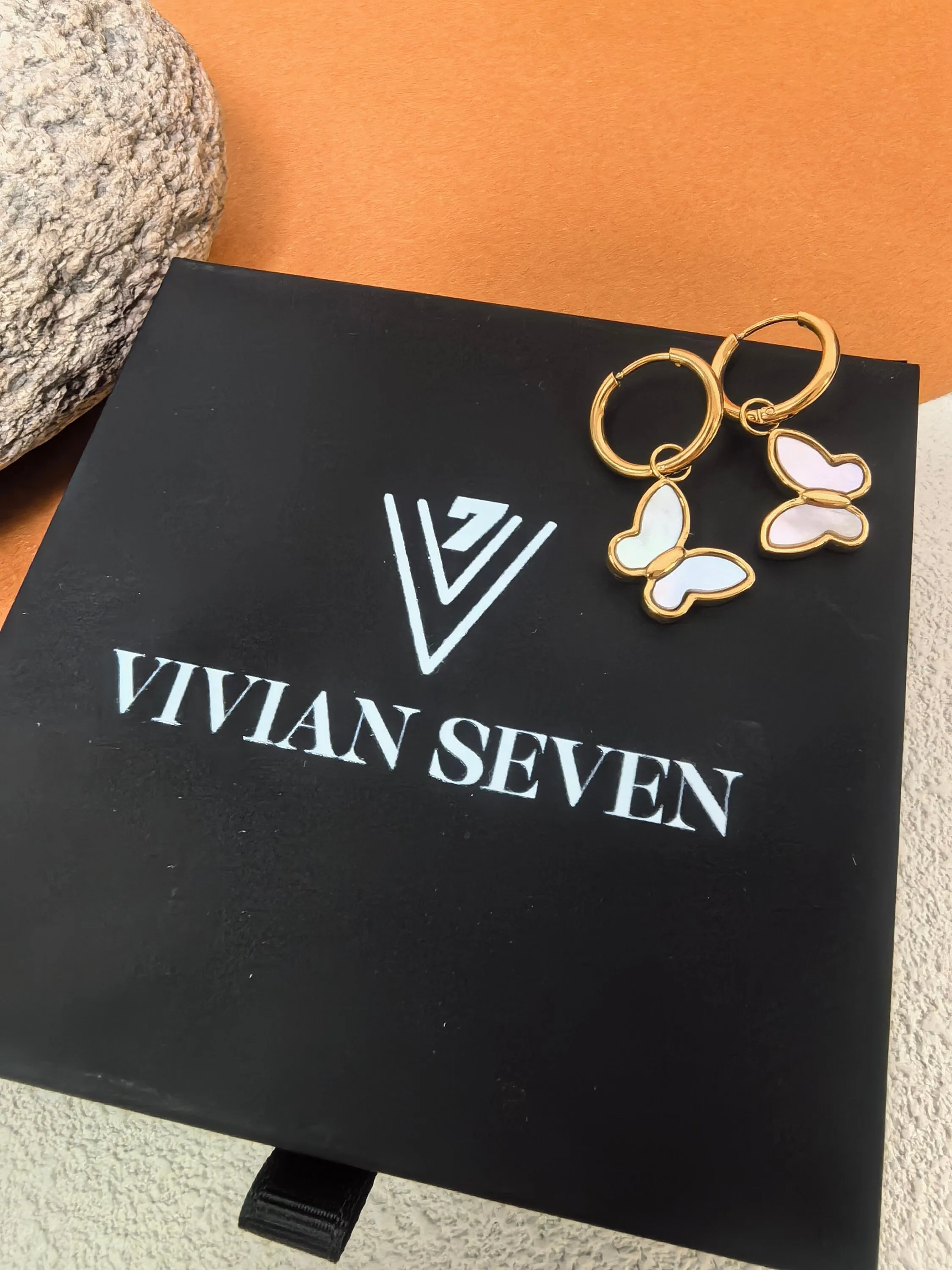18K Gold Plate Shell Butterfly Drop Huggie Hoop Earrings