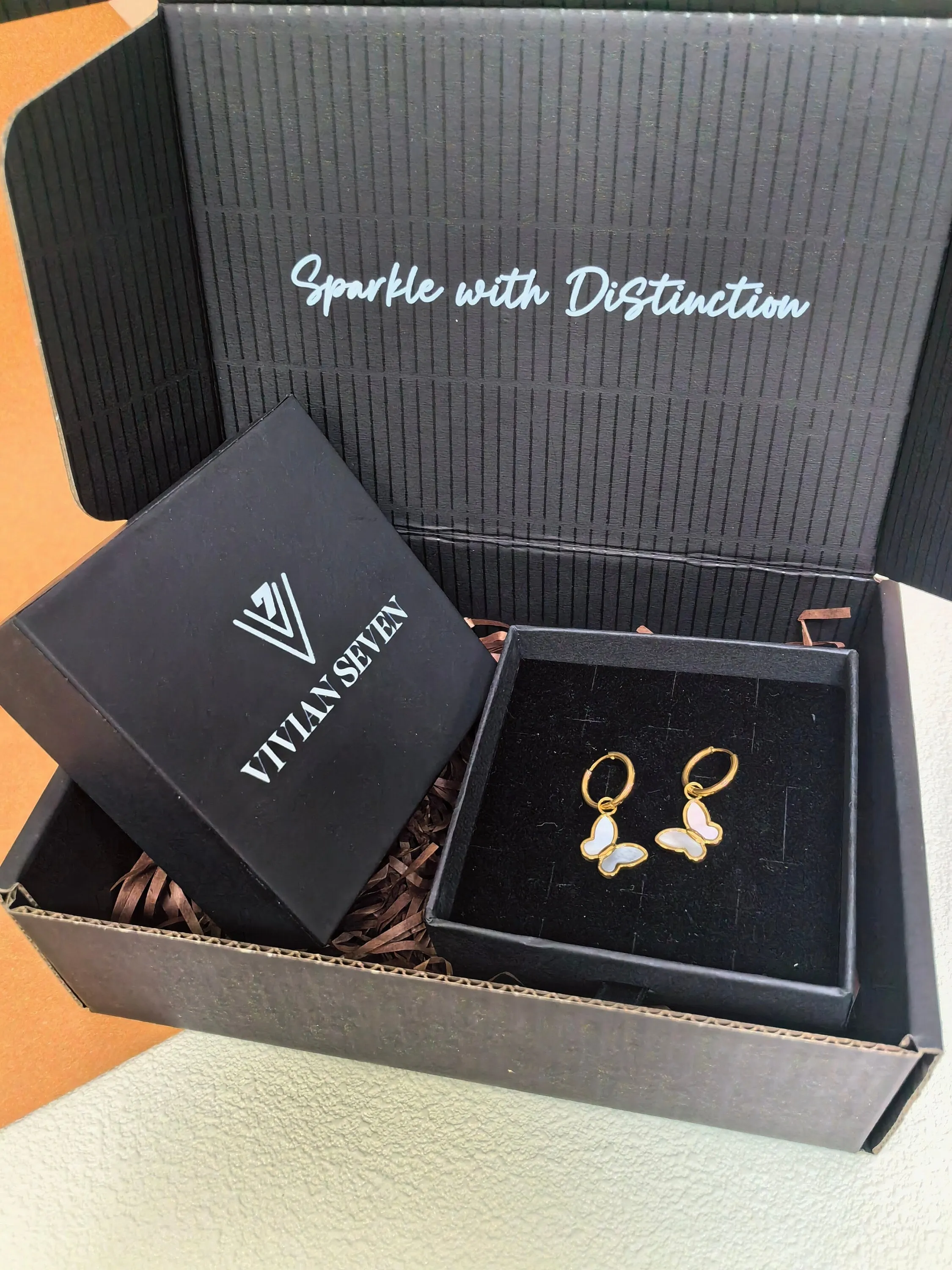 18K Gold Plate Shell Butterfly Drop Huggie Hoop Earrings