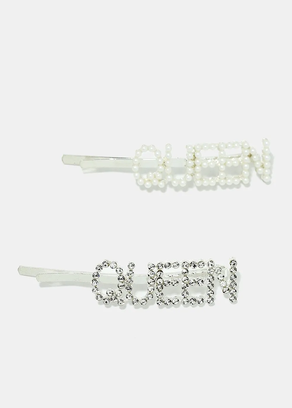 2-Piece Rhinestone & Pearl "QUEEN" Hair Pins