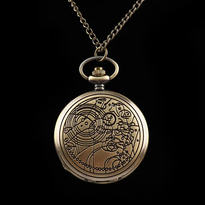 Alien Symbols Steampunk Pocket Watch on Necklace Chain