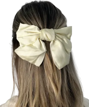 Anisa Sojka Cream Silk Satin Oversized Hair Bow Clip One Size