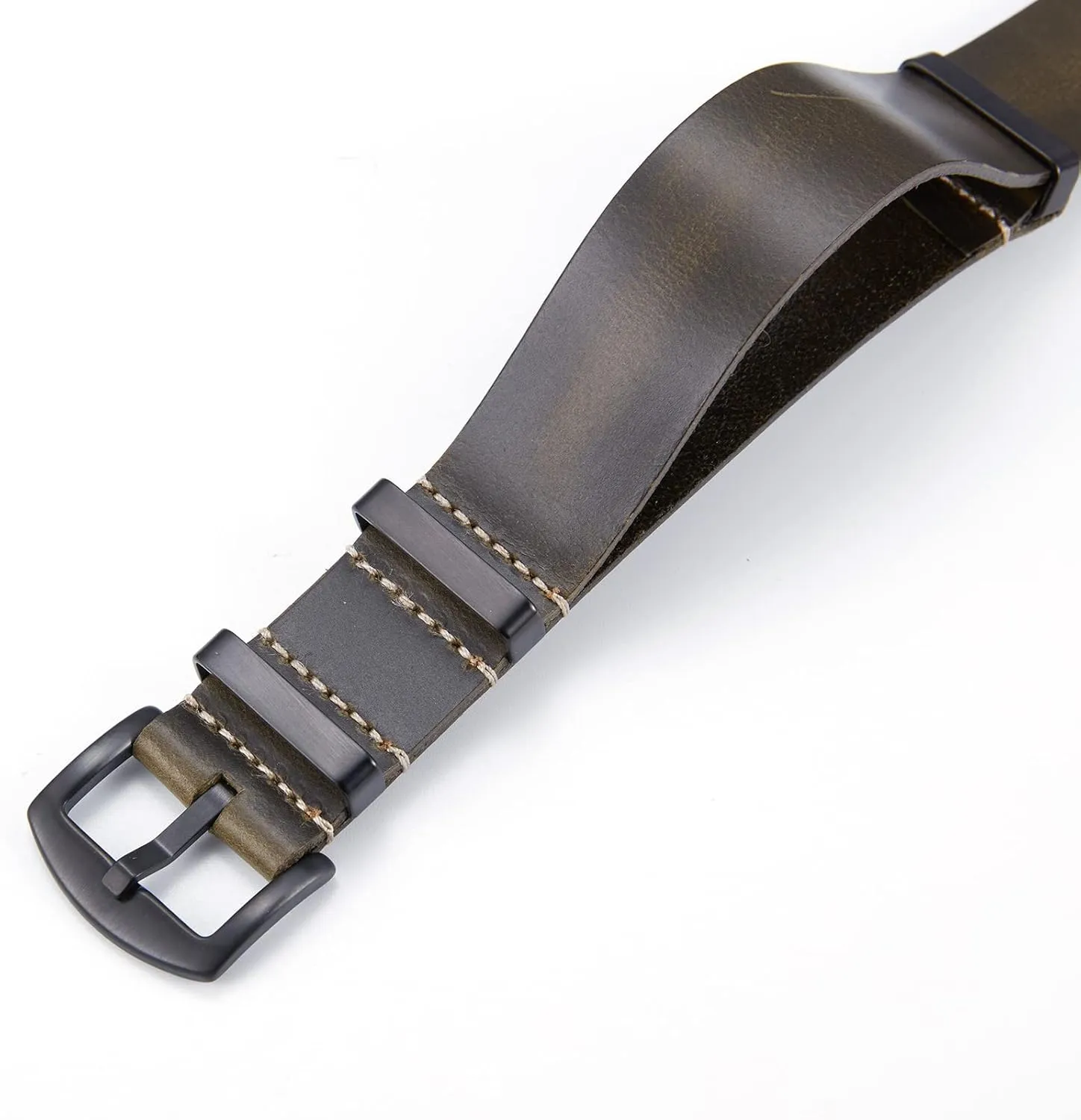 BINLUN Leather Watch Band Crazy Horse Oiled Leather Watch Straps 18mm 19mm 20mm 21mm 22mm 24mm Replacement One-Piece Watchbands for Men and Women Silver & Black Buckle