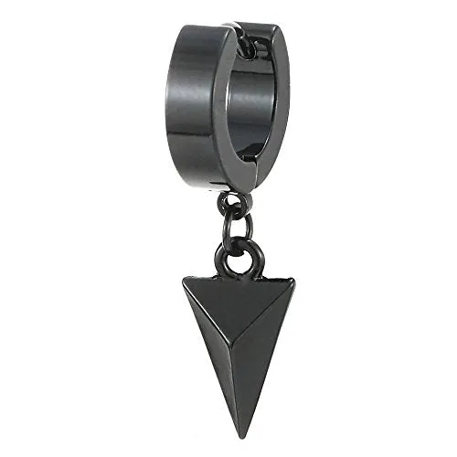 Black Dangling Triangle Pyramid Huggie Hinged Earrings for Men and Women, Stainless Steel, 2pcs, Modern Design for a Trendy, Stylish Look