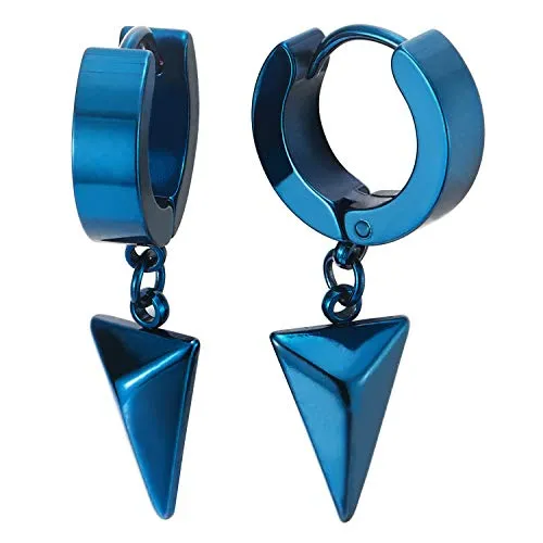 Black Dangling Triangle Pyramid Huggie Hinged Earrings for Men and Women, Stainless Steel, 2pcs, Modern Design for a Trendy, Stylish Look