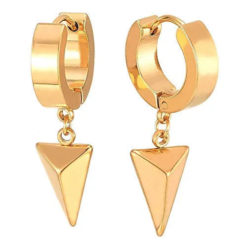 Black Dangling Triangle Pyramid Huggie Hinged Earrings for Men and Women, Stainless Steel, 2pcs, Modern Design for a Trendy, Stylish Look