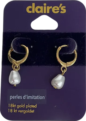 Claire's Metallic 18k Yellow Gold Plated 10mm Pearl Teardrop Huggie Hoop Earrings One Size