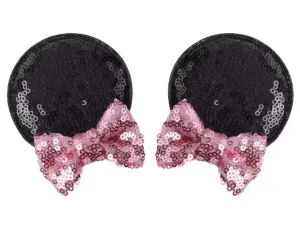 CLGIFT Minnie Ears Hairband, Handmade Headband for Baby/Toddler with Flexible Sequin (Black Pink Hair Clip, 2 Count)