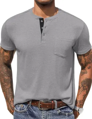 COOFANDY Men Casual Henley Shirt Short Sleeve Summer Basic T Shirt Pocket Soild Button Tee Top