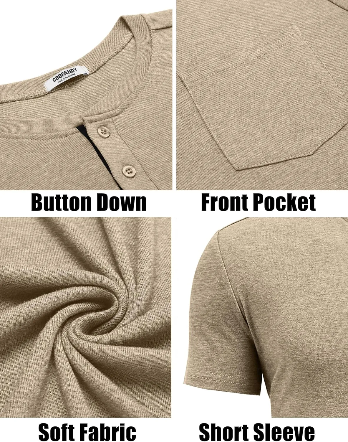 COOFANDY Men Casual Henley Shirt Short Sleeve Summer Basic T Shirt Pocket Soild Button Tee Top