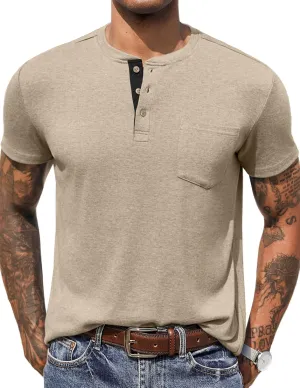 COOFANDY Men Casual Henley Shirt Short Sleeve Summer Basic T Shirt Pocket Soild Button Tee Top