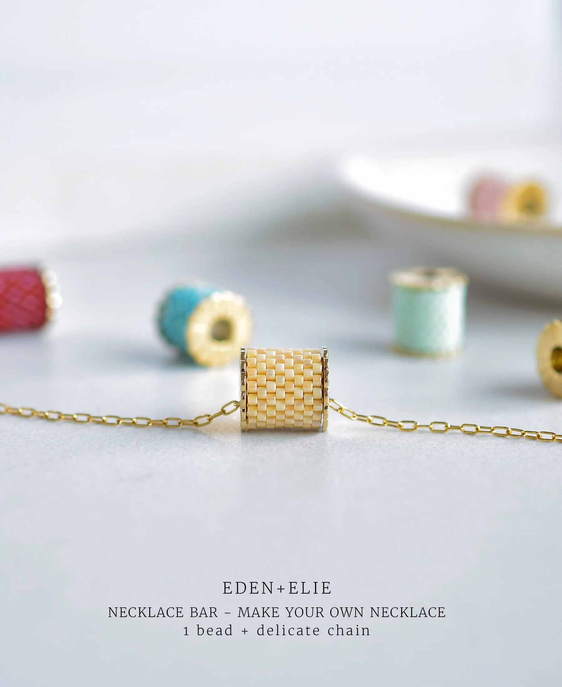 EDEN   ELIE Necklace Bar single bead   optional chain - white gold striped