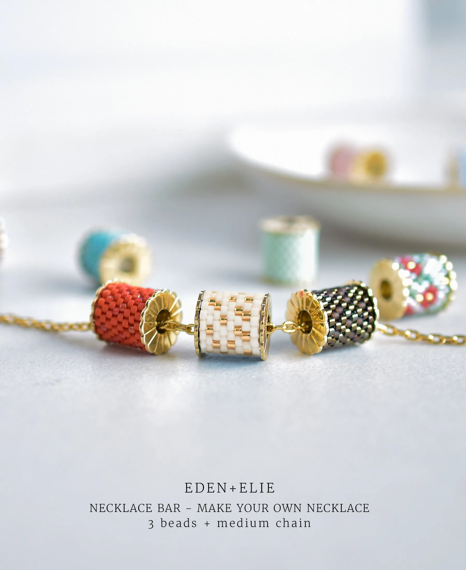 EDEN   ELIE Necklace Bar single bead   optional chain - white gold striped