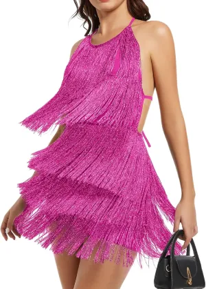 Ella Lust Sexy Backless Fringe Dress Jumpsuit - Western Country Concert Cowgirl Outfit for Women Nashville Tassel Romper