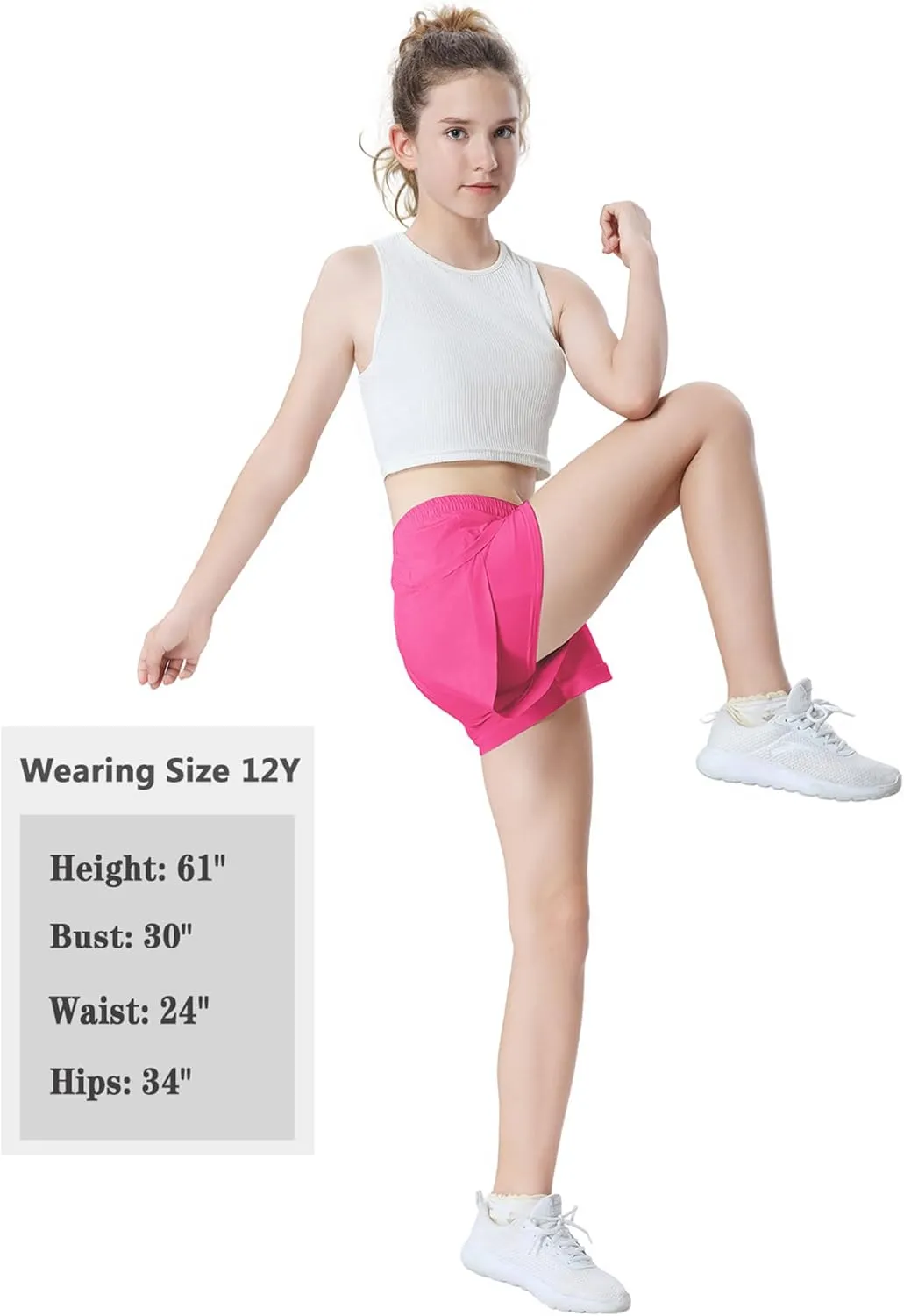 EXARUS Girls Shorts Running Athletic 2 in 1 Workout Dolphin with Pockets Sports Cheer Track for Kids 6-14Y