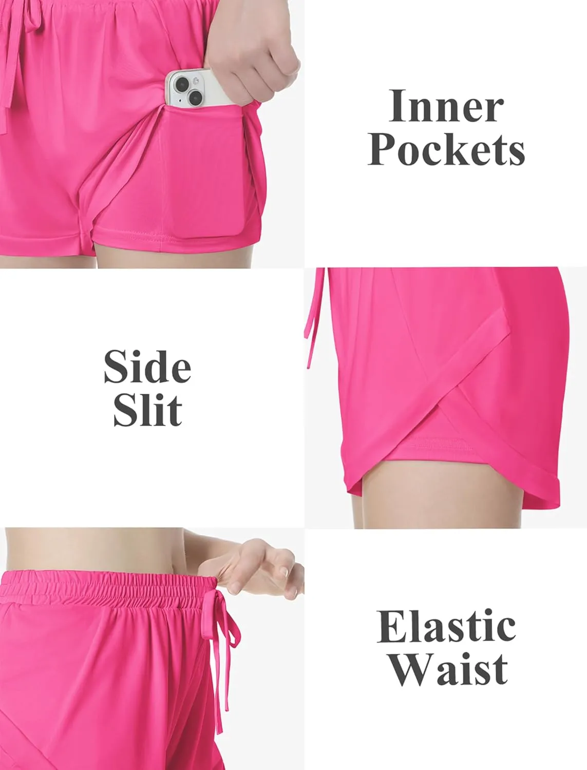 EXARUS Girls Shorts Running Athletic 2 in 1 Workout Dolphin with Pockets Sports Cheer Track for Kids 6-14Y