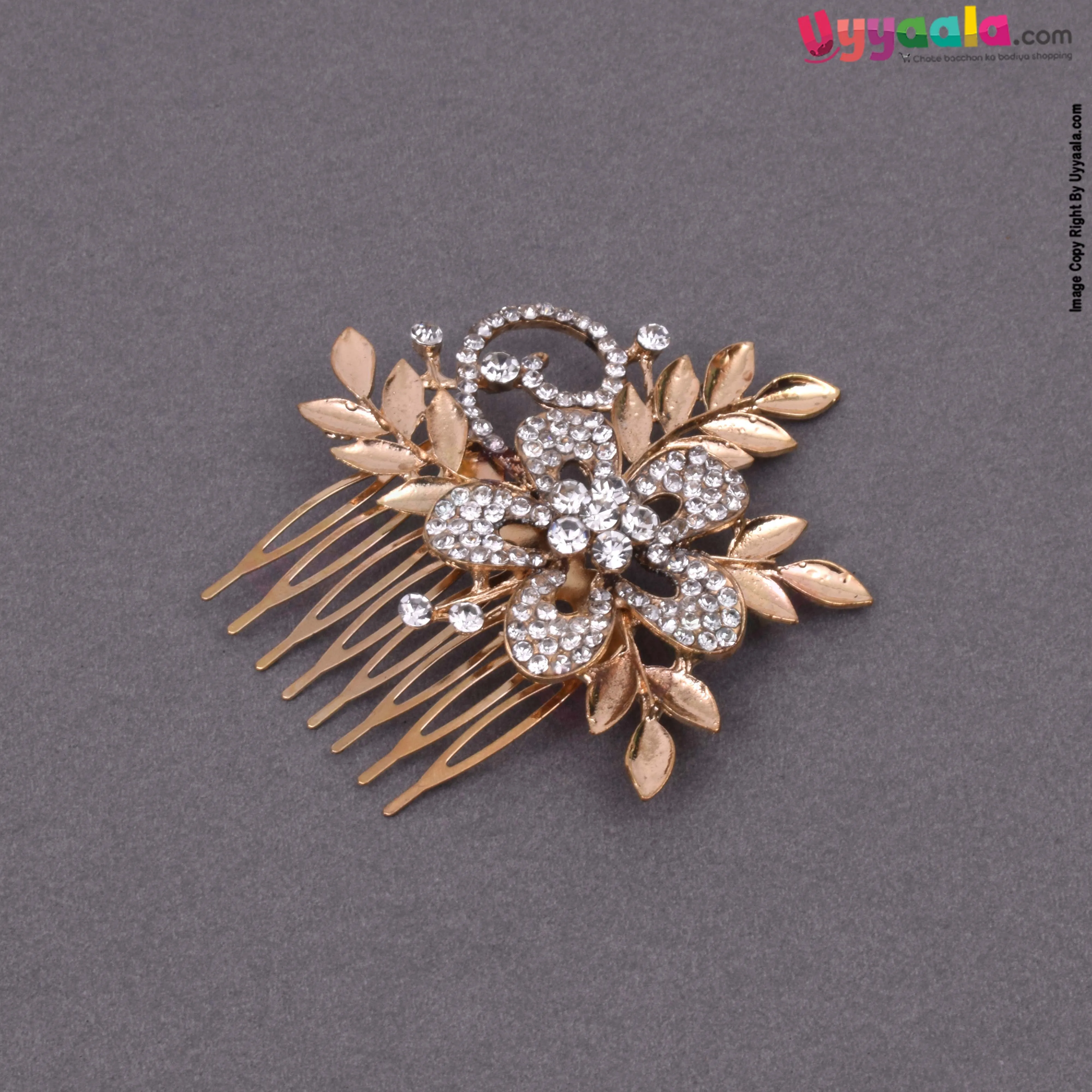 Fancy metal hair pin with stones for kids - gold,  2 years  