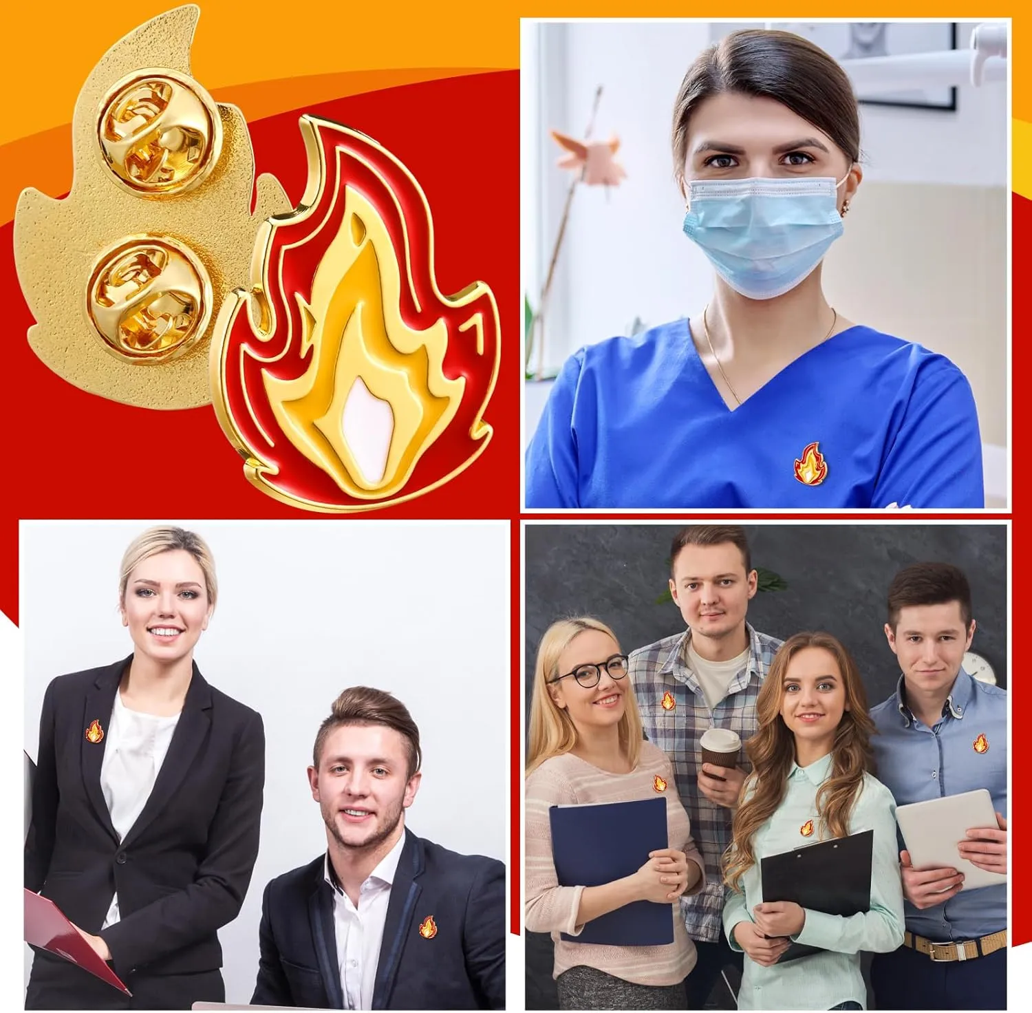 Fire Flame Enamel Lapel Pins Bulk Set Fire Hard Enamel Pins Red Gold Flame Pins Fire Flame Accessories for Clothes Hats Jackets Backpacks DIY Suitable for Men Women Adults Gifts