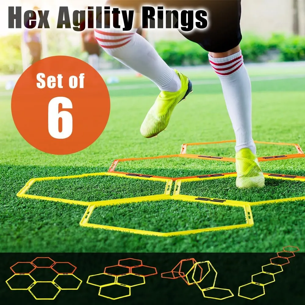 Hex Agility Rings, Speed Rings with Carrying Bag, Portable Hexagon Rings, Agility Hurdles for Speed Training & Agility Footwork Training