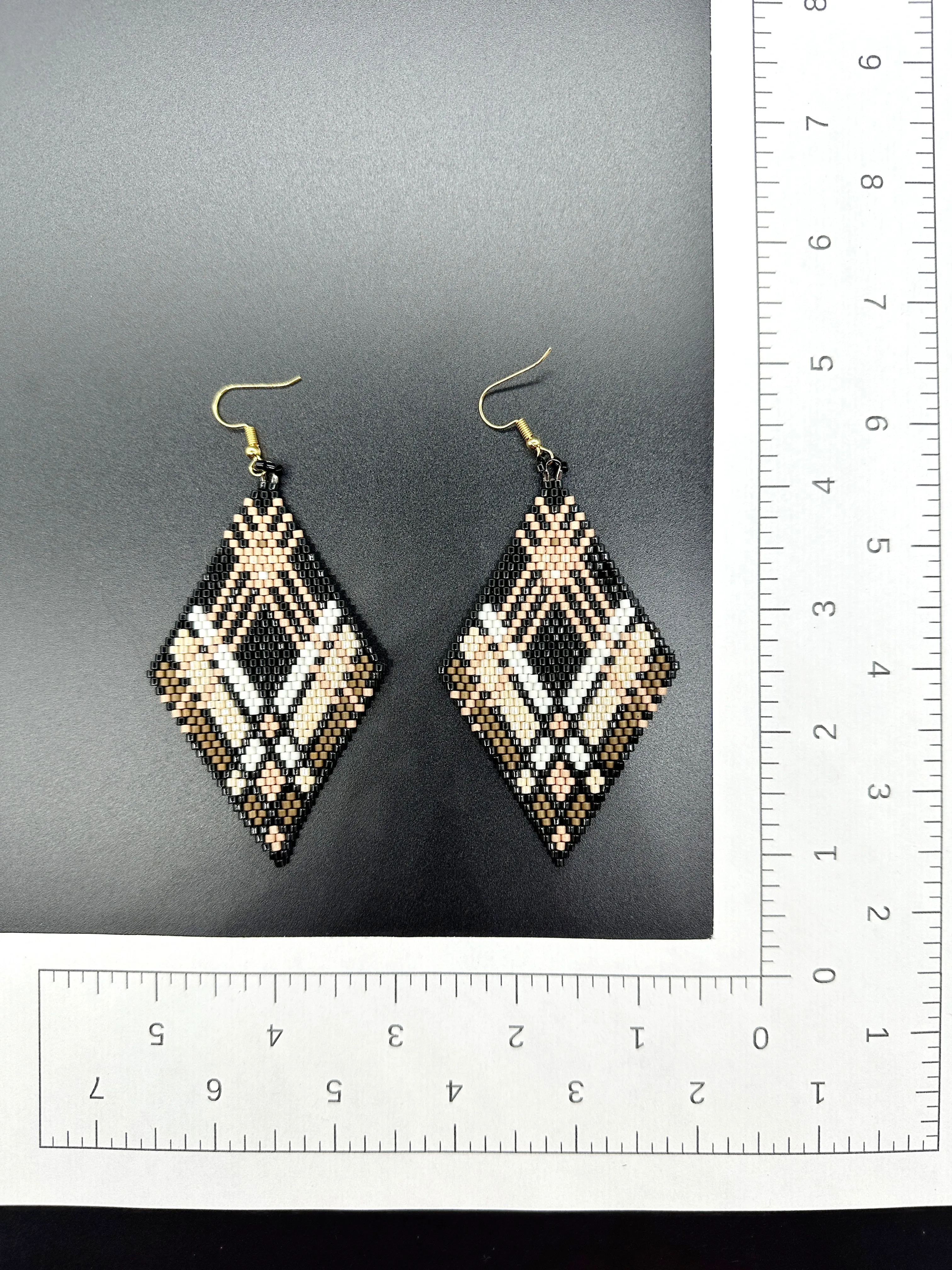 Indigenous Handcrafted Beaded Earrings - 'Plaid' - Brown