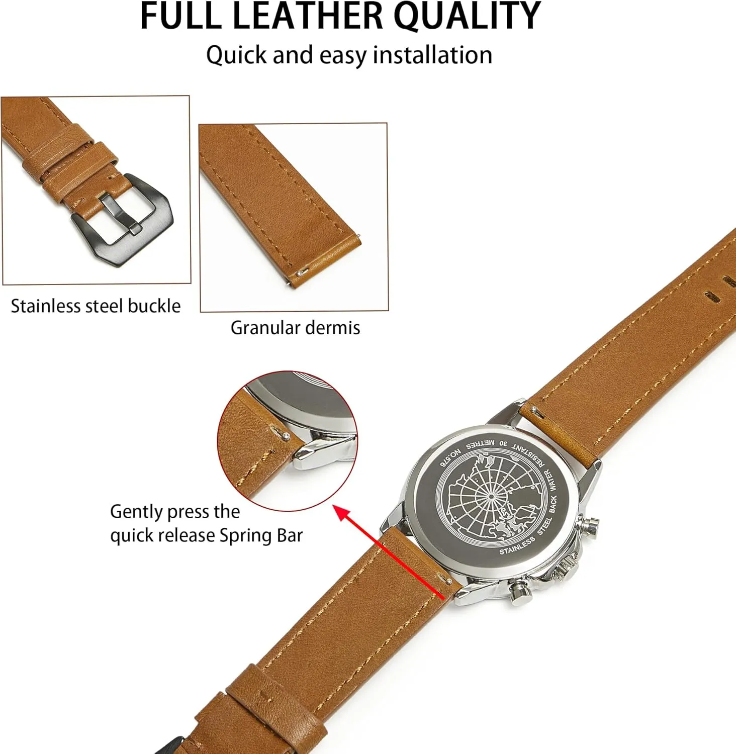 Jeereal Leather Watch Bands | Leather Watch Straps for Men Women- 18mm 20mm 22mm 24mm