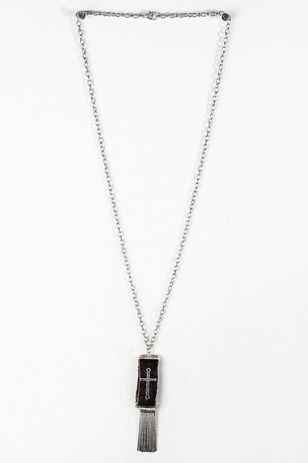 Leather And Cross Pendant Necklace