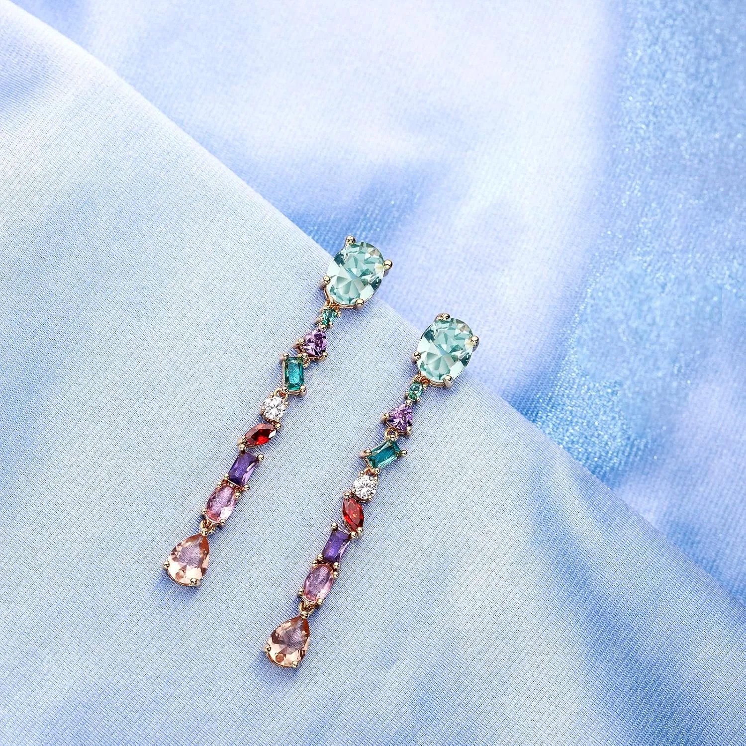 Long Crystal Dangle Earrings for Women Wedding Bridal Colorful Rhinestone Cubic Zirconia Drop Earrings for women Girls Mom Wife