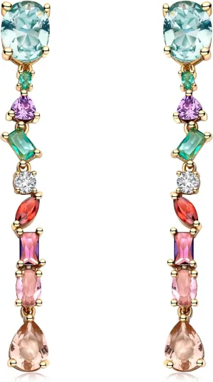 Long Crystal Dangle Earrings for Women Wedding Bridal Colorful Rhinestone Cubic Zirconia Drop Earrings for women Girls Mom Wife