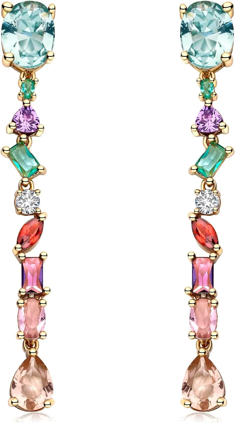 Long Crystal Dangle Earrings for Women Wedding Bridal Colorful Rhinestone Cubic Zirconia Drop Earrings for women Girls Mom Wife