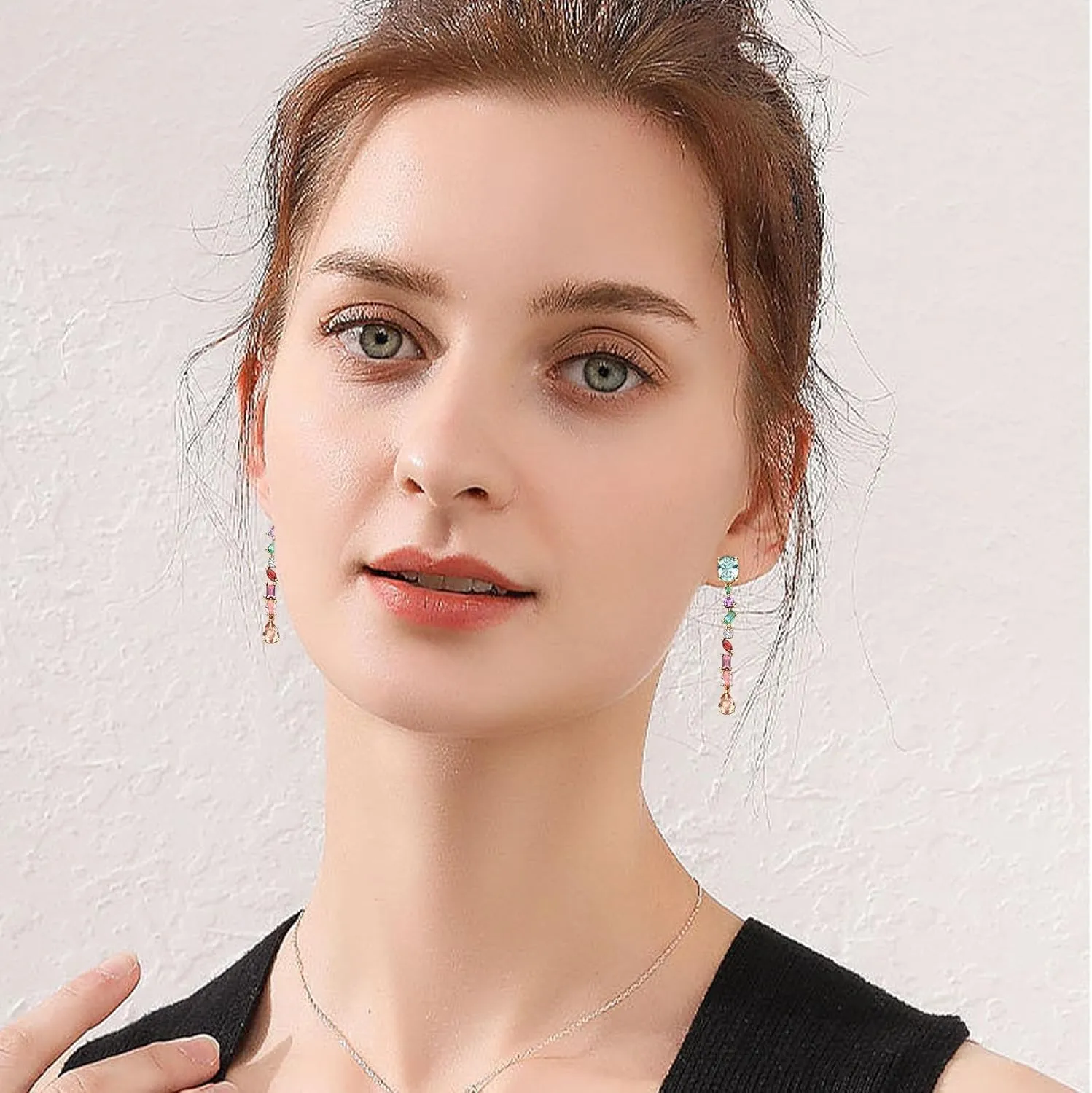 Long Crystal Dangle Earrings for Women Wedding Bridal Colorful Rhinestone Cubic Zirconia Drop Earrings for women Girls Mom Wife