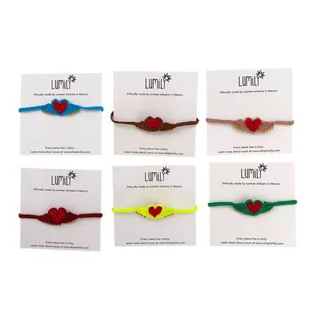 Macrame Woven Heart Wings Pull String Bracelet - Mexico