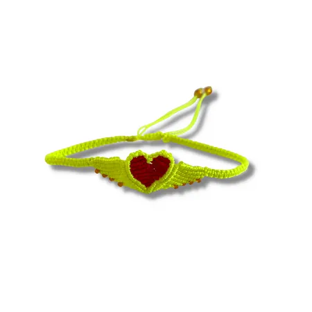 Macrame Woven Heart Wings Pull String Bracelet - Mexico