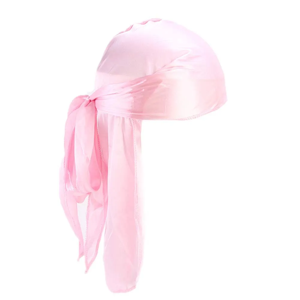 Men Women Durag Extra Long-Tail Headwraps Silky Satin Pirate Cap Bandana Hat for 360 Waves