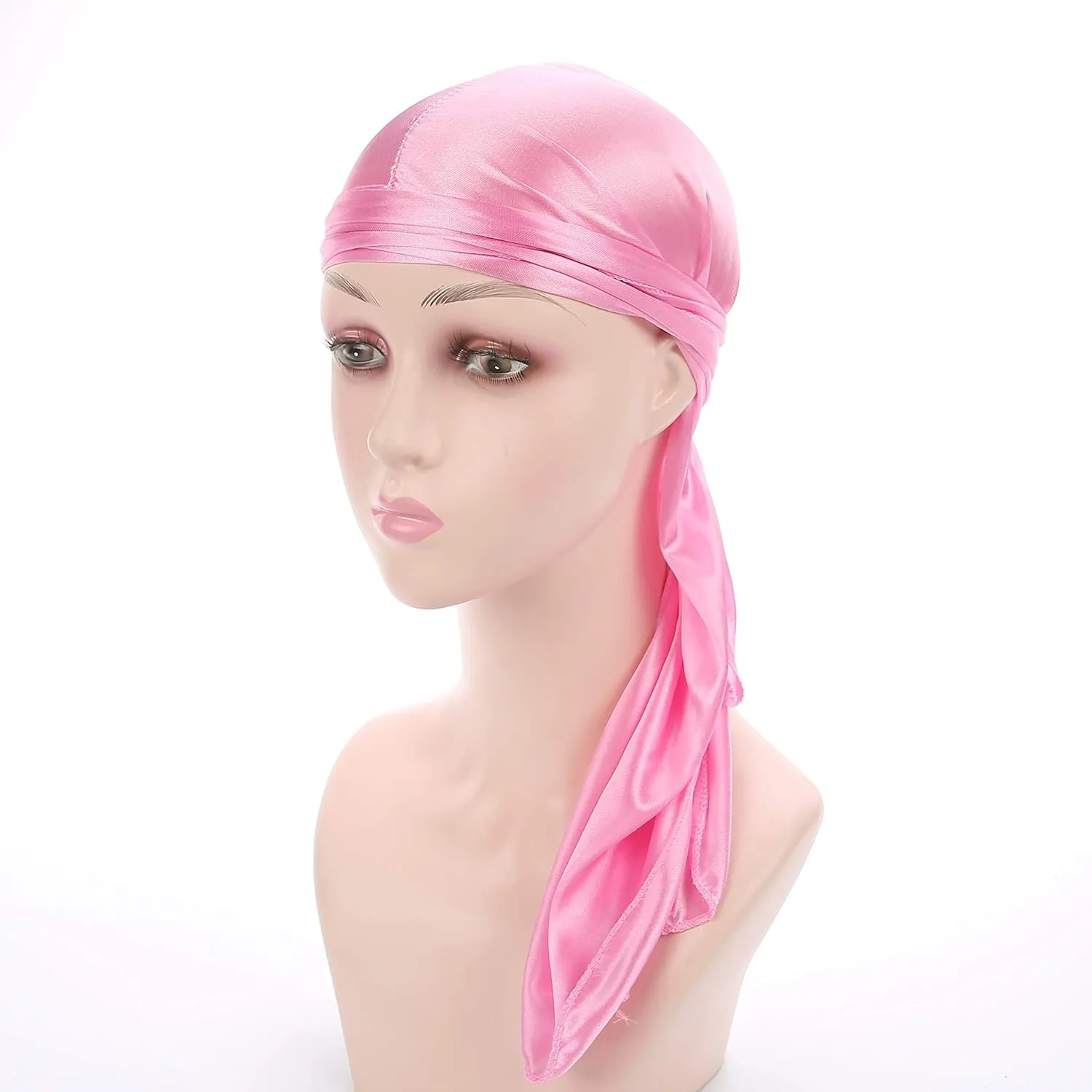Men Women Durag Extra Long-Tail Headwraps Silky Satin Pirate Cap Bandana Hat for 360 Waves