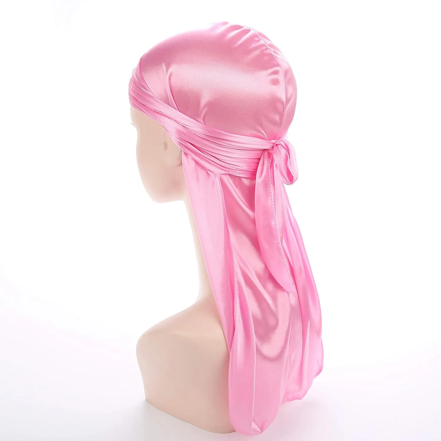 Men Women Durag Extra Long-Tail Headwraps Silky Satin Pirate Cap Bandana Hat for 360 Waves