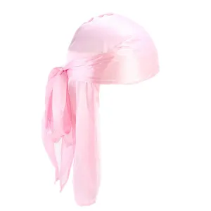 Men Women Durag Extra Long-Tail Headwraps Silky Satin Pirate Cap Bandana Hat for 360 Waves