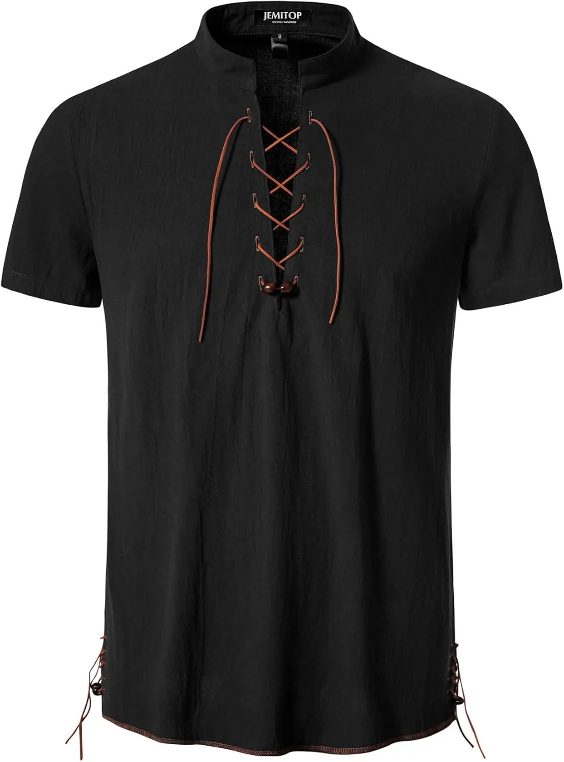 Men's Pure Cotton Vintage Short Sleeve Lace Up Shirts for Renaissance Pirate Viking Medieval Costume