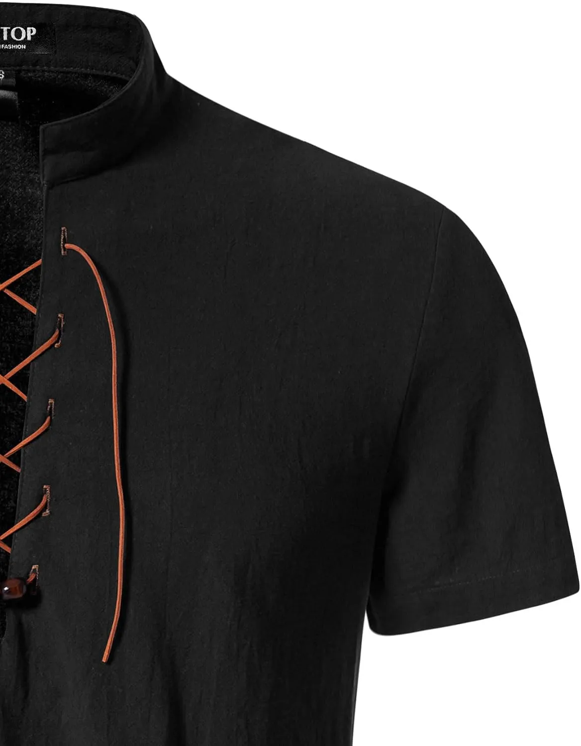 Men's Pure Cotton Vintage Short Sleeve Lace Up Shirts for Renaissance Pirate Viking Medieval Costume