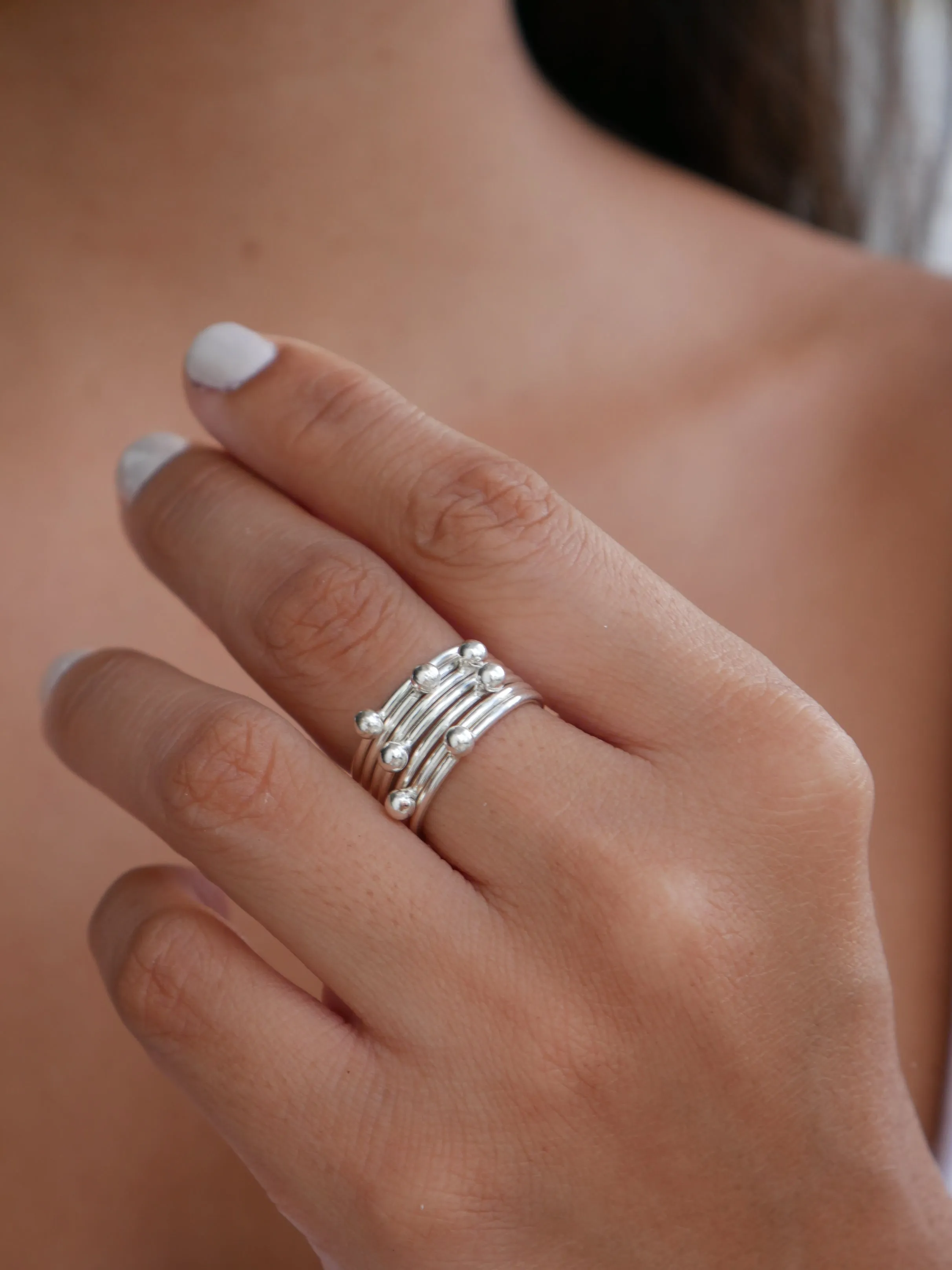 Movable Balls on Silver Ring, .925 Sterling Silver Nickel Free Hypoallergenic Luxury Stacked Ring