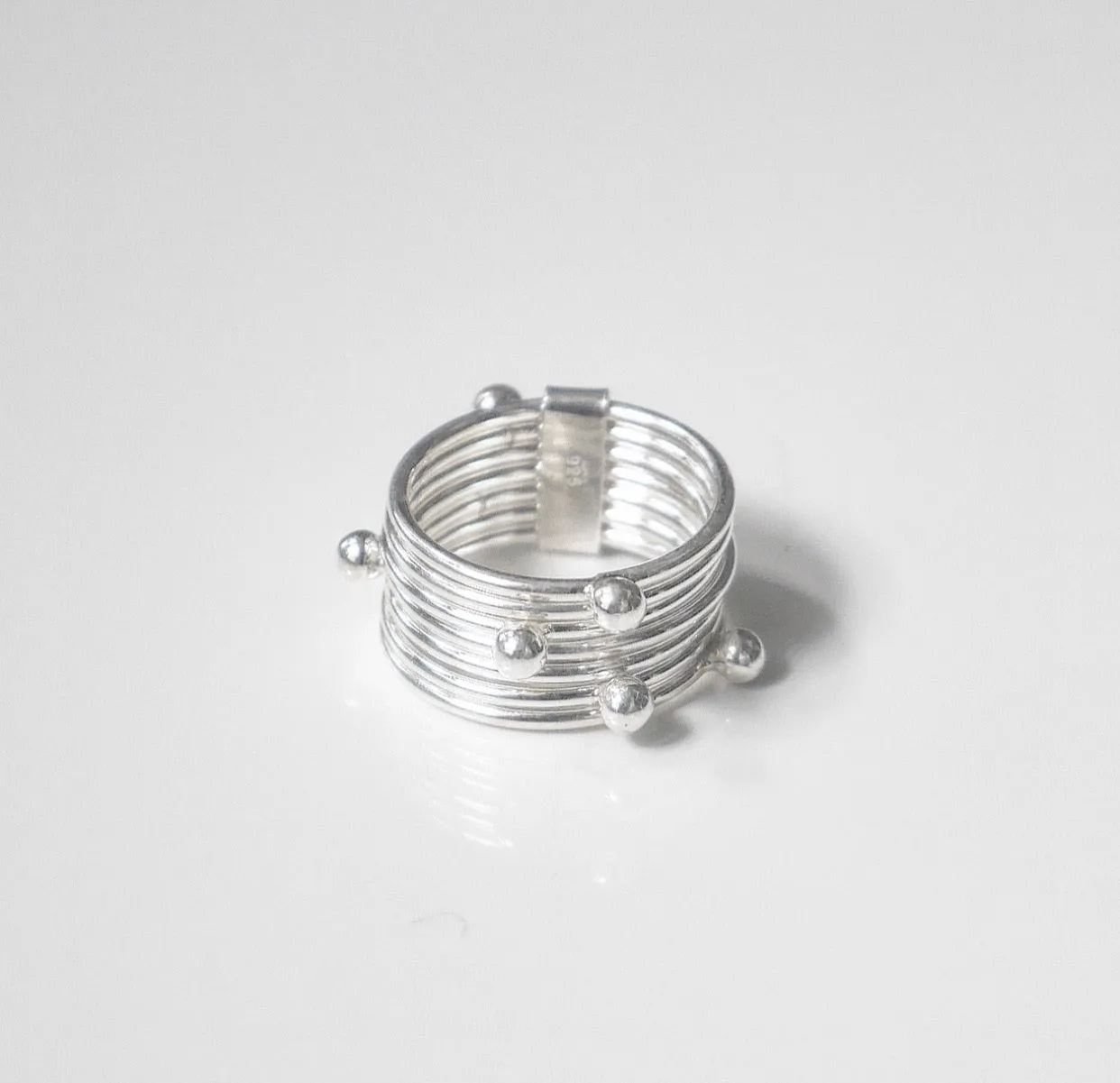 Movable Balls on Silver Ring, .925 Sterling Silver Nickel Free Hypoallergenic Luxury Stacked Ring