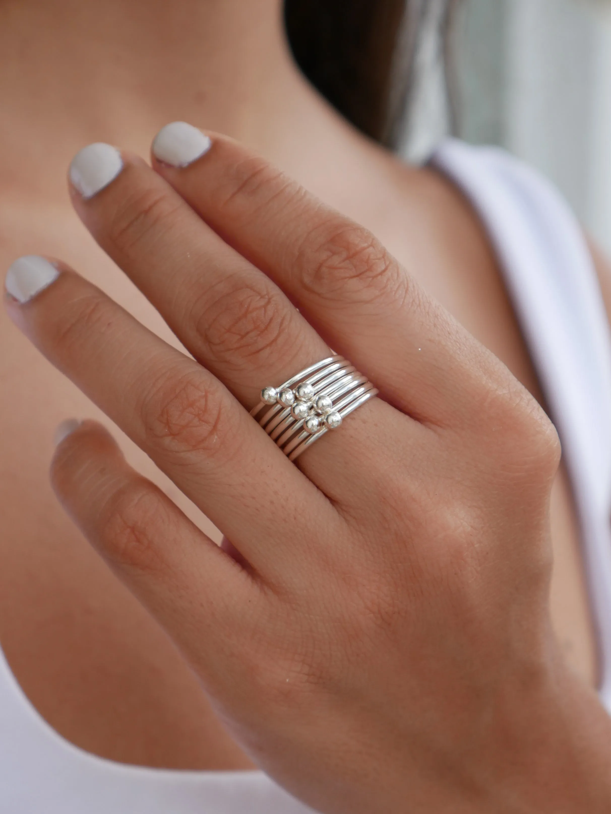 Movable Balls on Silver Ring, .925 Sterling Silver Nickel Free Hypoallergenic Luxury Stacked Ring