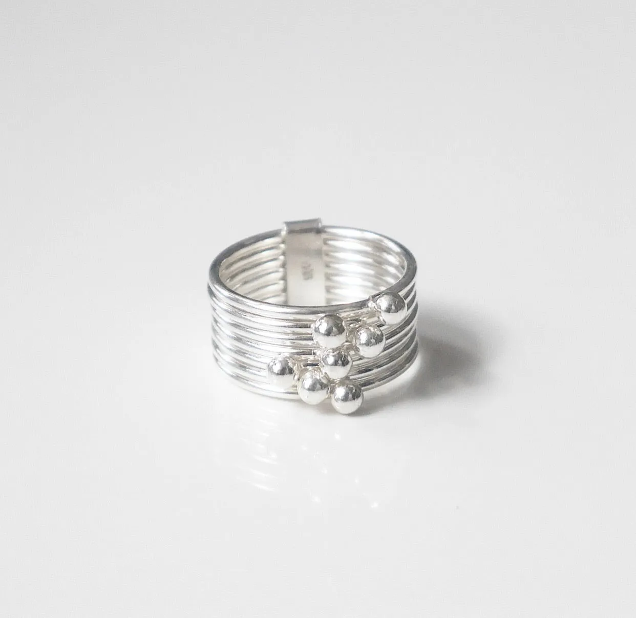 Movable Balls on Silver Ring, .925 Sterling Silver Nickel Free Hypoallergenic Luxury Stacked Ring